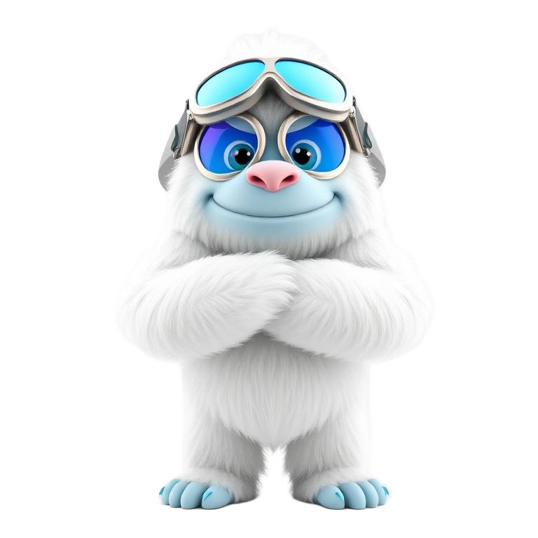Yeti Plow mascot with ice-blue goggles